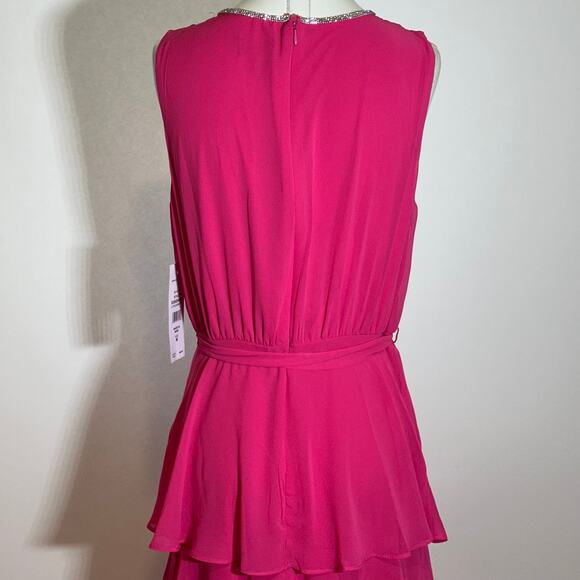 NWD MSK Barbie Pink Keyhole Neck Tiered Chiffon Gown Sleeveless Womens Medium M - Picture 7 of 16
